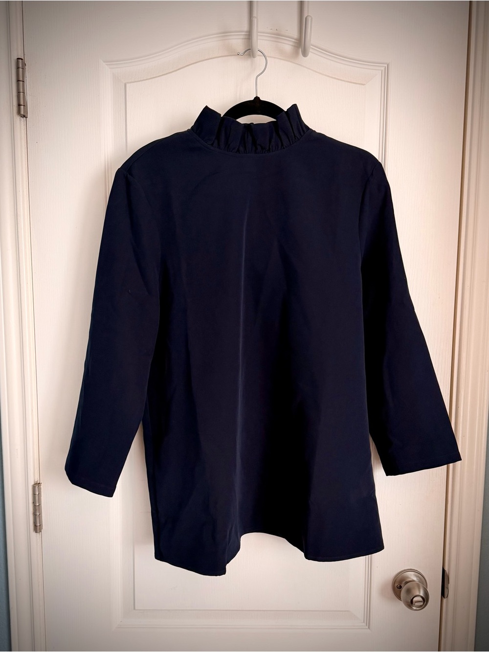 Tuckernuck Navy Faye Ruffle-Trim Long Sleeve Top